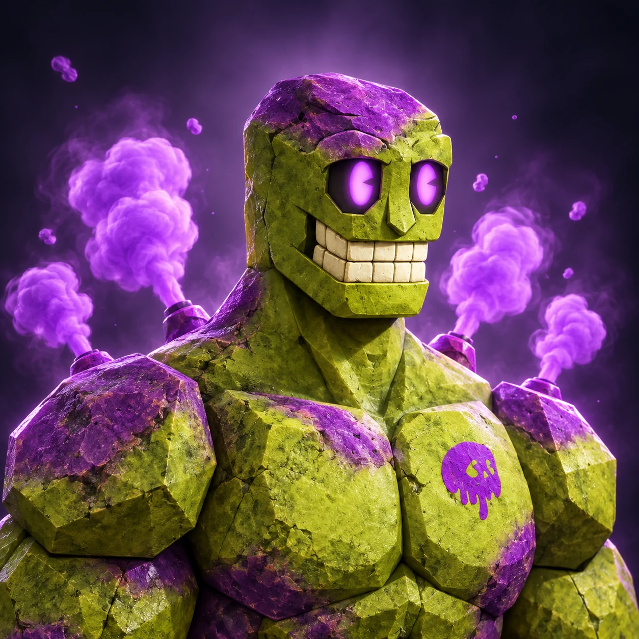 The Awakened, a green and purple Terrestrial with glowing purple eyes and smoke.